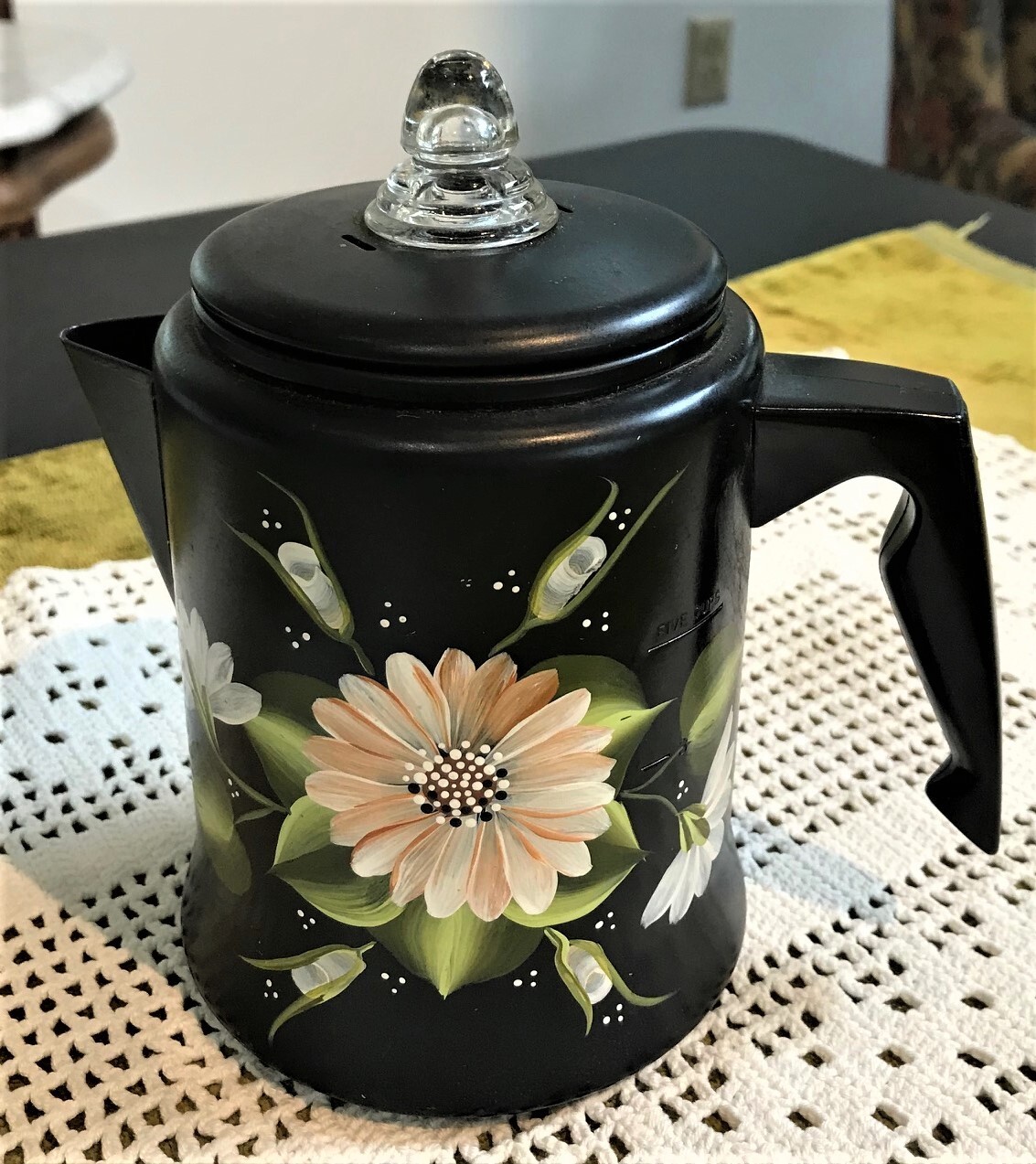 Toleware Coffee Pot Tin Signed Vintage Floral Pennsylvania Foose