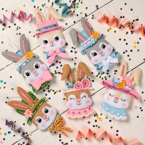 Felt Embroidery Kit ~ Plaid-Bucilla Easter Bonnet Parade Ornaments (6) #89578E - Picture 5 of 11
