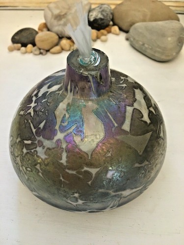 Vintage Squat Bulb Hand Blown Fused Glass Small Vase Tiki Lamp Candle - Picture 3 of 7