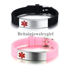 Emergency Silicone Medical Alert ID Personalized Bracelet Adjustable Waterproof
