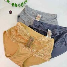 3 pcs x Lace Trim Mid-Rise Panties Soft Smooth Fabric Briefs Free Size 26  30"