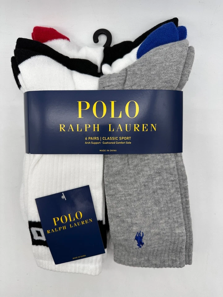 PACOTE COM 6 PARES DE MEIAS POLO RALPH LAUREN ESPORTE CLÁSSICO MASCULINO TAMANHO 10-13 - Imagem 3 de 4