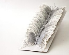 12PC 4" Silver Glitter Feather Butterflies Craft DIY Wedding Cake Topper