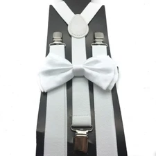 WHITE Suspender and Bow Tie Set Tuxedo Wedding Formal Adult Suspenders