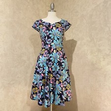 Women's Dress 2 Pocket Floral Print Fit N Flare Cap Sleeve Sweetheart Neck SZ SM