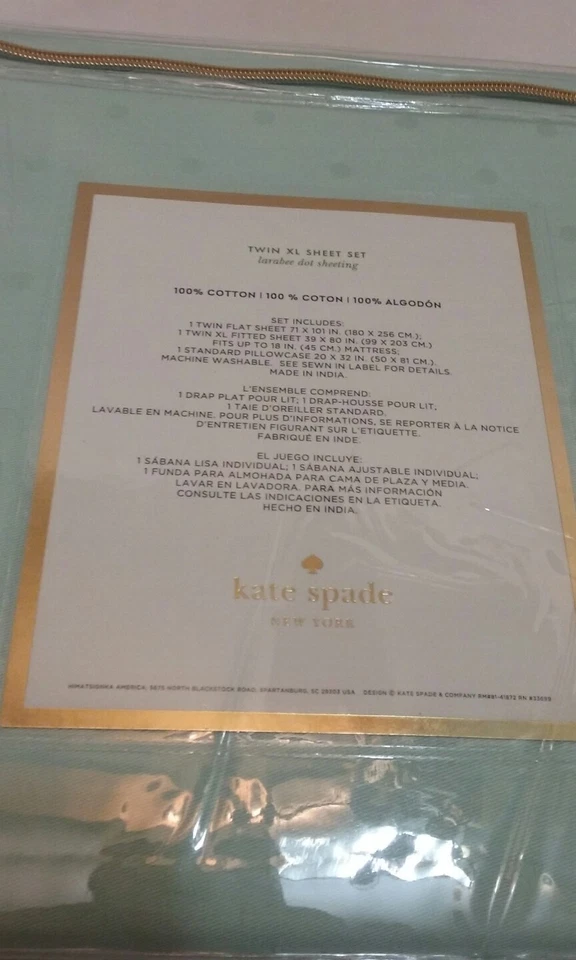 Комплект простыней Kate Spade Twin XL Larabee Dot мятно-зеленый 100% хлопок 3 штуки - Изображение 3 из 4