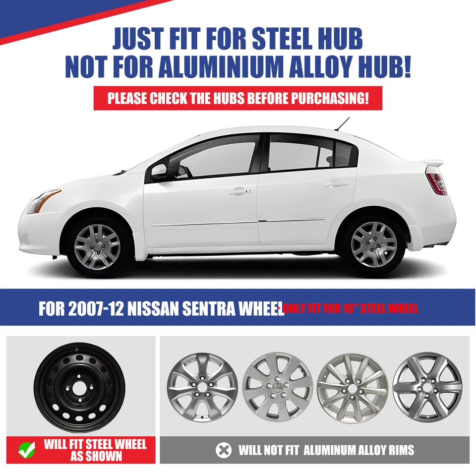 For 2007-2012 Nissan Sentra Snap On Installation 16" Hubcap 4 Wheel Covers NEW Foto 2 de 4