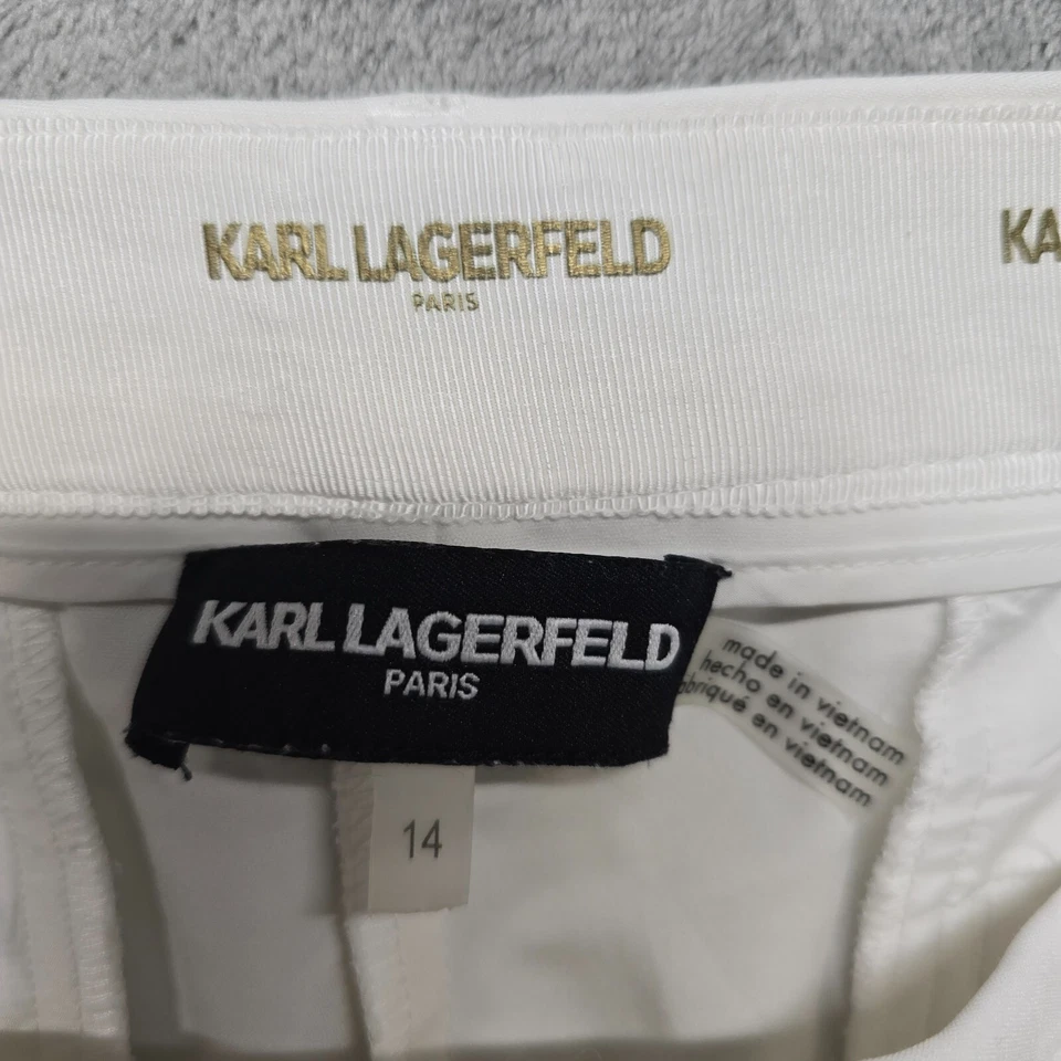 Pantalones Karl Lagerfeld Mujer Talla 14 Blanco Pierna Recta Pantalones Logo Dije Carrera Foto 3 de 4
