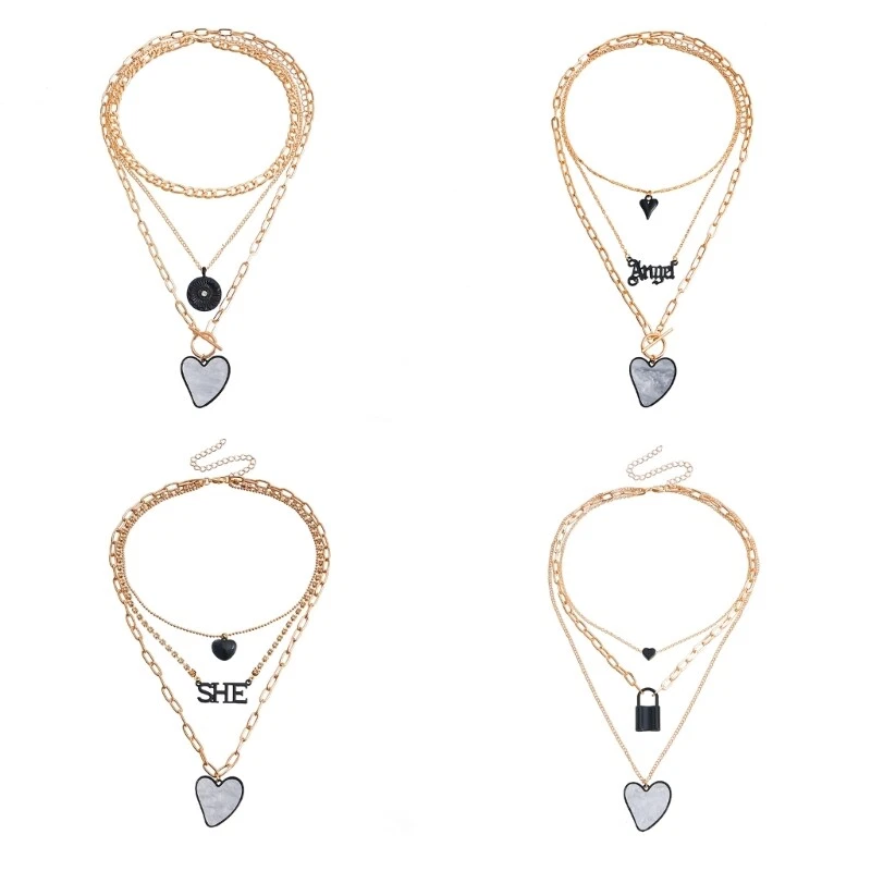 Multilayer Layered Neck Chain Triple Chains Pendant Necklace for Women Girls