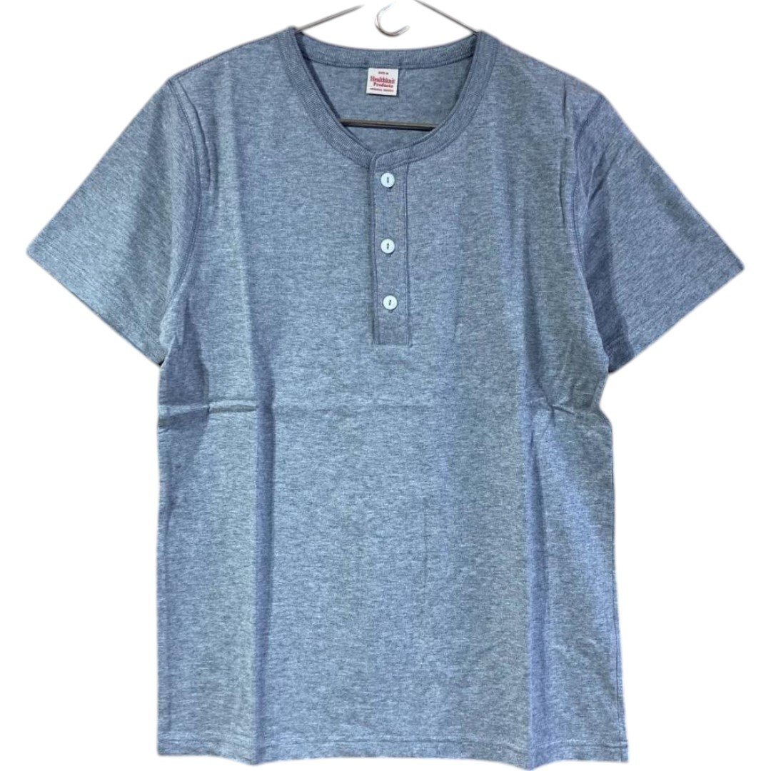 Healthknit Henley Neck Short Sleeve T-Shirt M, Relaxed Fit, Blue, New