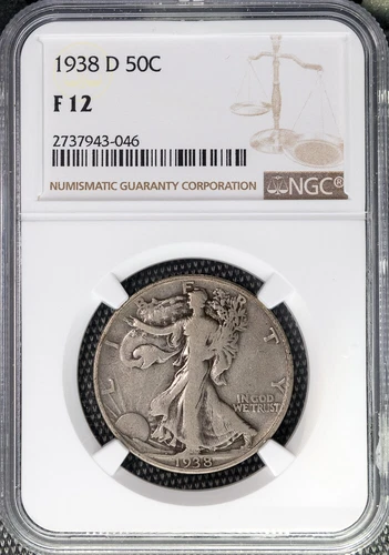 1938 D Silver $50C Walking Liberty Key Date NGC F-12 *1862 Free S/H