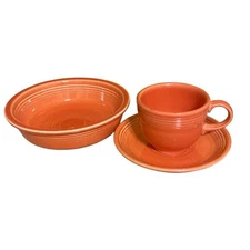 Fiesta Persimmon Teacup, Saucer, and Bowl Set
