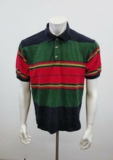 BHC Men's Pique Polo Shirt Size XL Cotton Blue Red Green Striped Short Sleeve