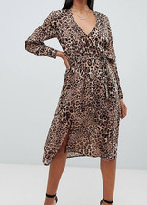 Boohoo Womens Leopard Print Midi Dress Size 12