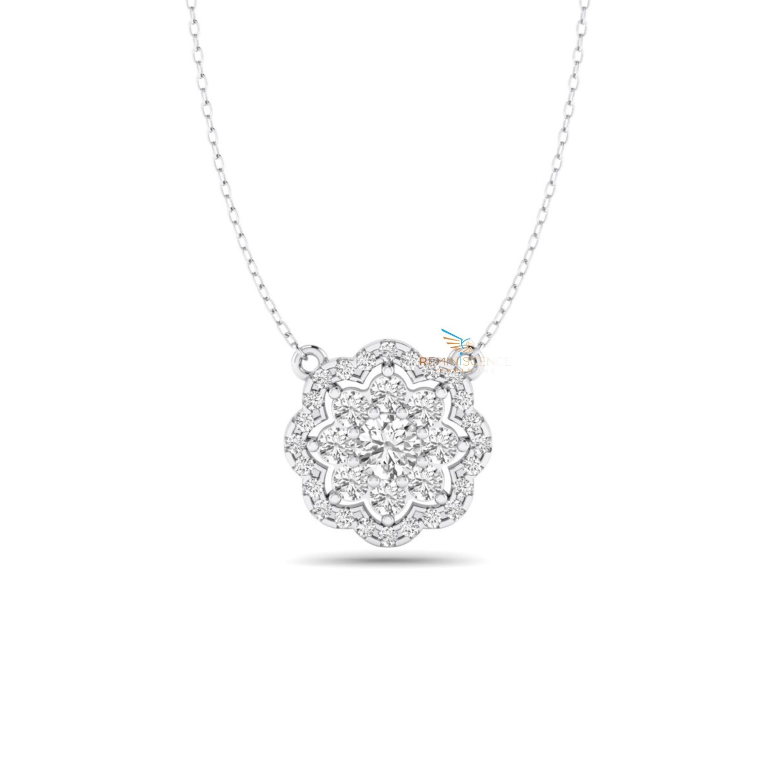 Round Lab Grown Diamond 14K Gold Engagement Floral Necklace Pendant For Her