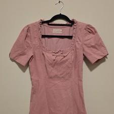 Urban Outfitters Pink Corduroy Mini Puff Sleeve Dress Square Neck Size S-P