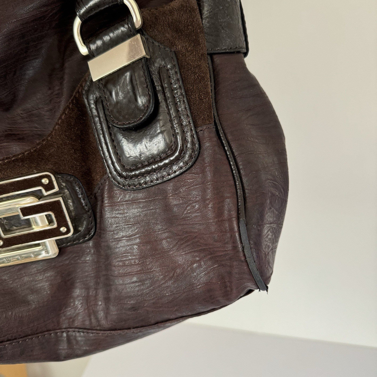 Guess Slouchy Brown Medium Handbag Purse Big Gold… - image 8