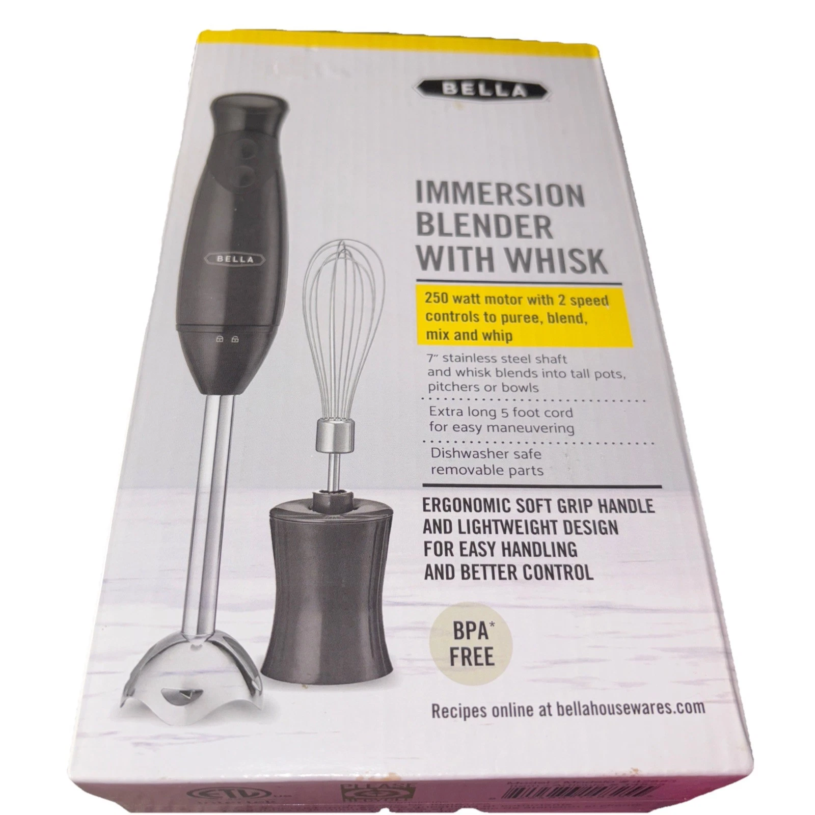 **New** Bella Immersion Hand Blender with Whisk 250W 2 Speed Controls - Black
Opens in a new window