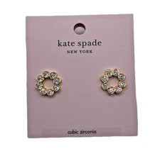 Kate Spade Full Circle Stud Earrings Eternity O0RU2385 Clear Gold Studs NEW NWT