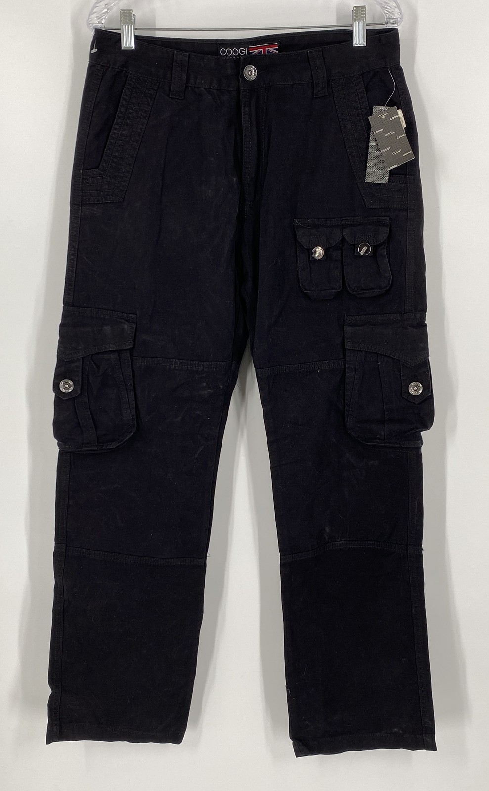 Coogi Mens Black Flat Front Straight Leg Heritage Cargo Pants Size 32
