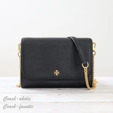 NWT Tory Burch Emerson Chain Wallet Leather Crossbody in Black
