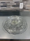 Vintage Anchor Hocking Cake Stand/Chip & Dip Swirl Pattern Clear 13 “ Glass