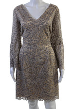 Eliza J Women Plus Sheath Dress Beige V-Neck Long Sleeve Size 18