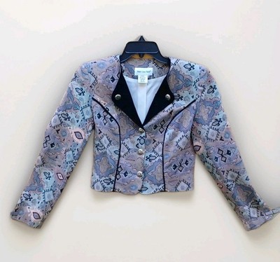 Vtg State Line Tack Crop Show Jacket Aztec Southwest Design Pastel Earthtones Lg