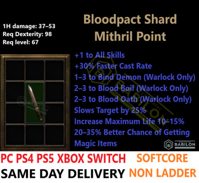   PC PS4 PS5 XBOX SWITCH  NL Bloodpact Shard RotW DIABLO 2 RESURRECTED ITEMS D2R