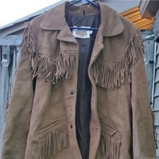 VTG Excelled Brown Suede Leather Fringe Jacket Large