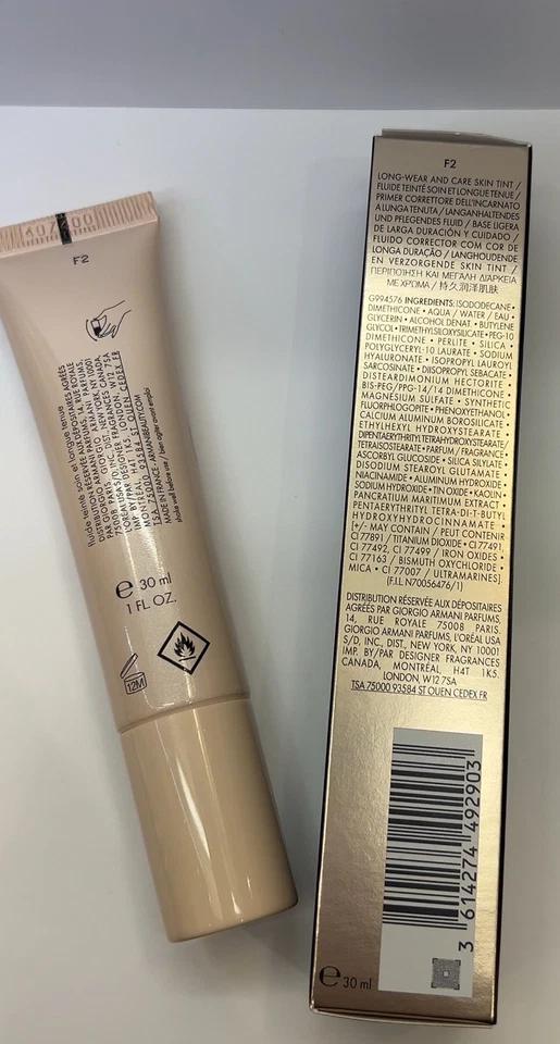 NIB Armani Beauty - F2 Fair Cool - Longwear radiant glow Skin Tint 30ml 1oz - Image 2 of 4