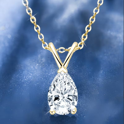 2 CT Pear Moissanite Solitaire Wedding Pendant Solid 14k Yellow Gold For Women's