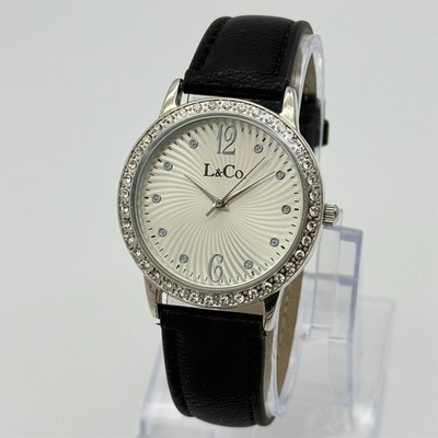 Unworn Women's L & CO. Timepieces Silver Tone 36mm Watch, Crystal Accents, Runs