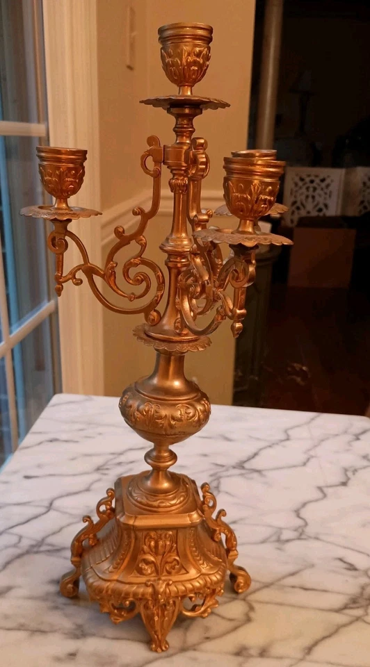 Французский регентский антикварный позолоченный металлический французский канделябр с 4 свечами - Изображение 2 из 2