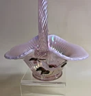 Fenton Iridescent Ribbon Candy Hummingbird Glass Basket.