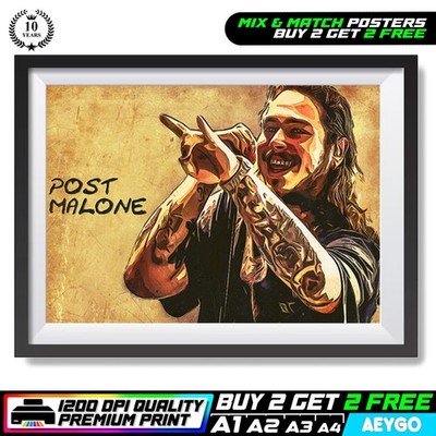 POST MALONE HIP HOP MUSIK Wandbild Größe Bild Poster Druck | A1 A2 A3 A4