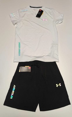 Under Armour Reflective Set T-Shirt und Shorts, Größe M,Schwarz/Weiß