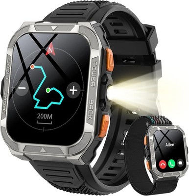 Smartwatch Herren mit GPS/Kompass/Bluetooth-Anrufe/LED-Beleuchtung/ChatGPT/Übers