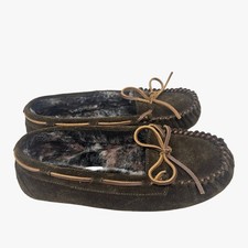 Minnetonka Cally Womens Brown Suede Faux Fur Lined Moccasin Slippers 40338 Sz 6M