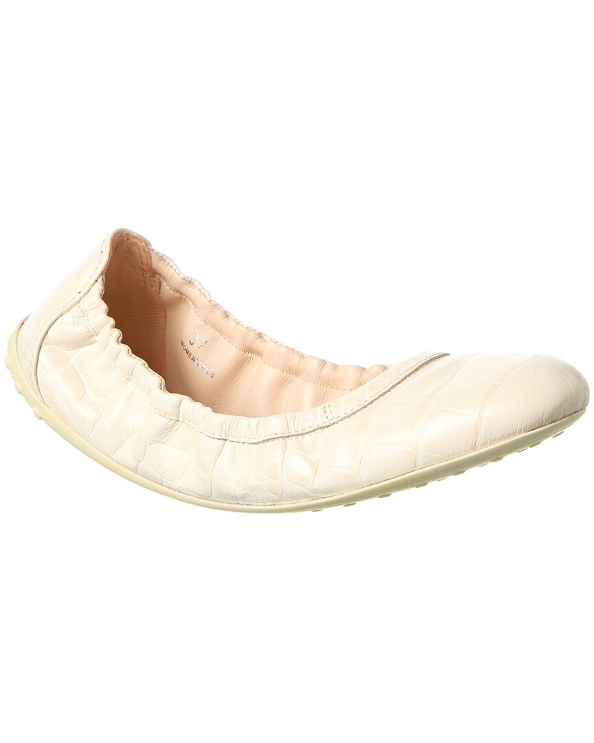 Tod S Croc-Embossed Leather Flat Womens White 35 31390₽