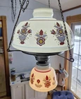 Vintage 3-WAY Farmhouse Swag Hanging Hurricane Milk Glass Light Floral NICE!