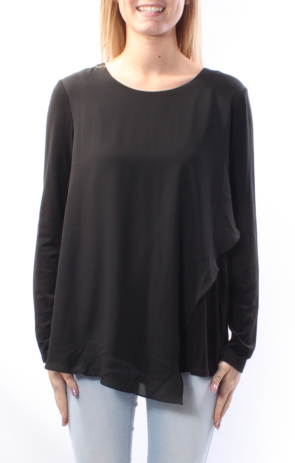 VINCE CAMUTO Women's Black Long Sleeve Jewel Neck Top Size Small