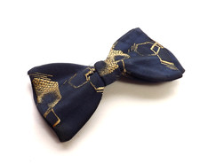Vintage 1950s TENAX Blue Gold Patterned Silk Bow Tie Ready Tied Clip On FREE P&P