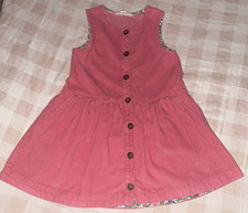 Mini Boden Pink Girls Corduroy Button Through Pinafore Dress Sz 5-6Y