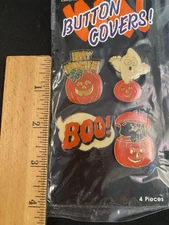 8 Vtg NOS Enamel HALLOWEEN Button Covers Shirt Clip-on Cat Pumpkin Ghost Boo