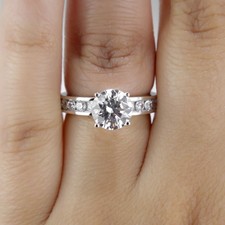 1.00 CT F/SI1 Brilliant Round Cut Diamond Engagement Ring 14K White Gold
