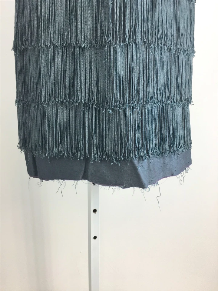 Vintage 1920's Fringe Flapper Dress Gray Low Back Sleevless B-32" W-23" XS-S - Image 4 of 4