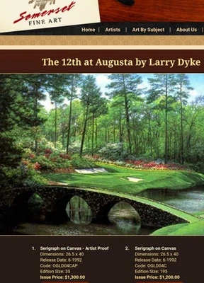 Larry Dyke 'The 12th at Augusta' Signed Numbered Serigraph Canvas 26.5"x40" New - Image 1 of 3
