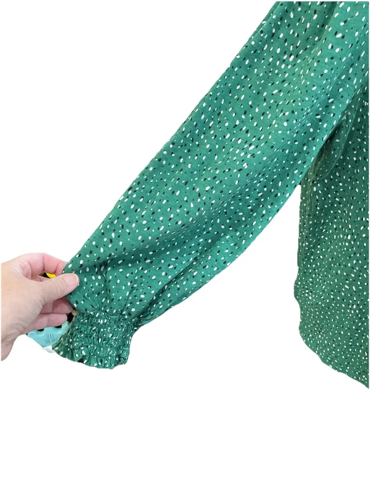 Top J.jill Verde 3/4 Slvs Botones Negro Blanco Lunares XL Elástico En Manga Foto 3 de 4