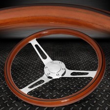 15 Dark Wood Grain 2deep Dish Stainless Steel 3-spokes Vintage Steering Wheel